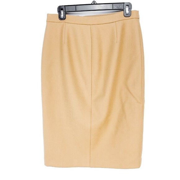 J.CREW Office Pencil Skirt Assymetrical Zip Wool Camel Tan sz 6 Tall - Picture 2 of 9